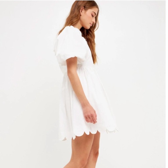 English Factory Scalloped Detail Dress White Puff Sleeve Mini Dress New With Tag - Picture 5 of 9